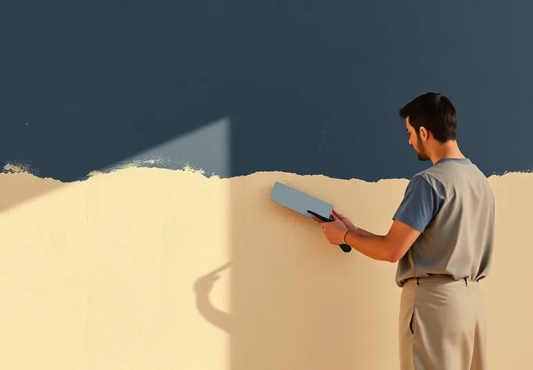 Application d'un enduit décoratif à la lisseuse sur un mur